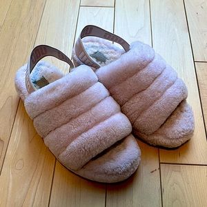 Pink Ugg slippers fluff yeah slide